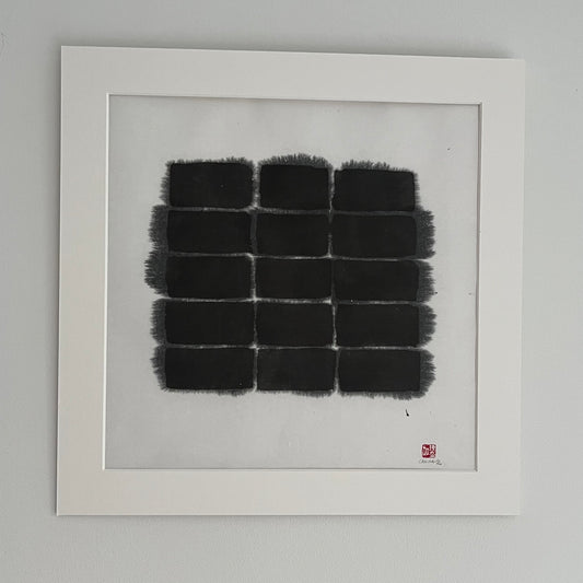 Nature-inspired wabi-sabi Sumi ink painting on Washi paper by Carina Kinnman — Fallow