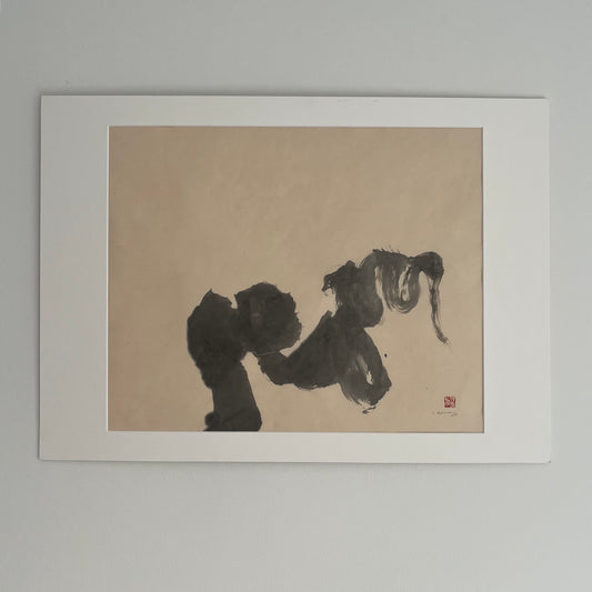 Wabi-sabi Sumi ink painting on Washi paper by Carina Kinnman — From West to East, with Silence