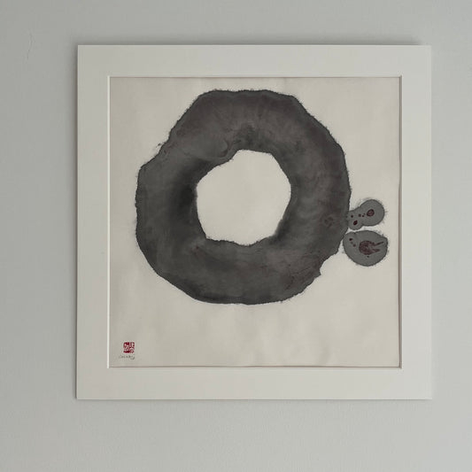 Drum-inspired wabi-sabi Sumi ink painting on Washi paper by Carina Kinnman — Taiko